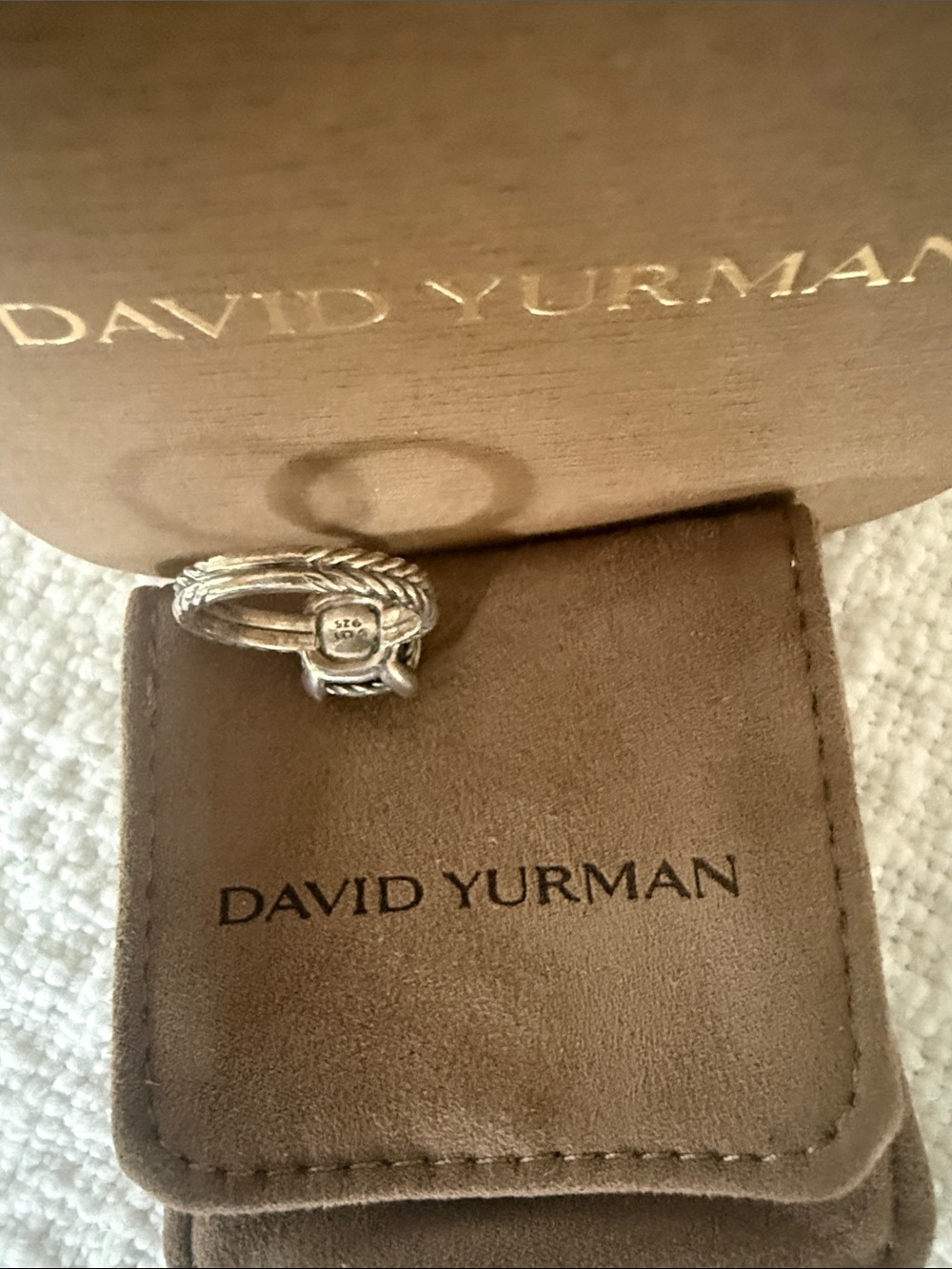 David Yurman Sterling Rope Ring with Green-brown Gemstone - Picture 4 of 6